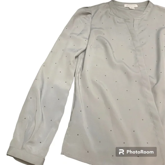 Liz Claiborne Silver Long Sleeve Dressy Rhinestone Button Up Blouse Ladies Sz S - Picture 6 of 10